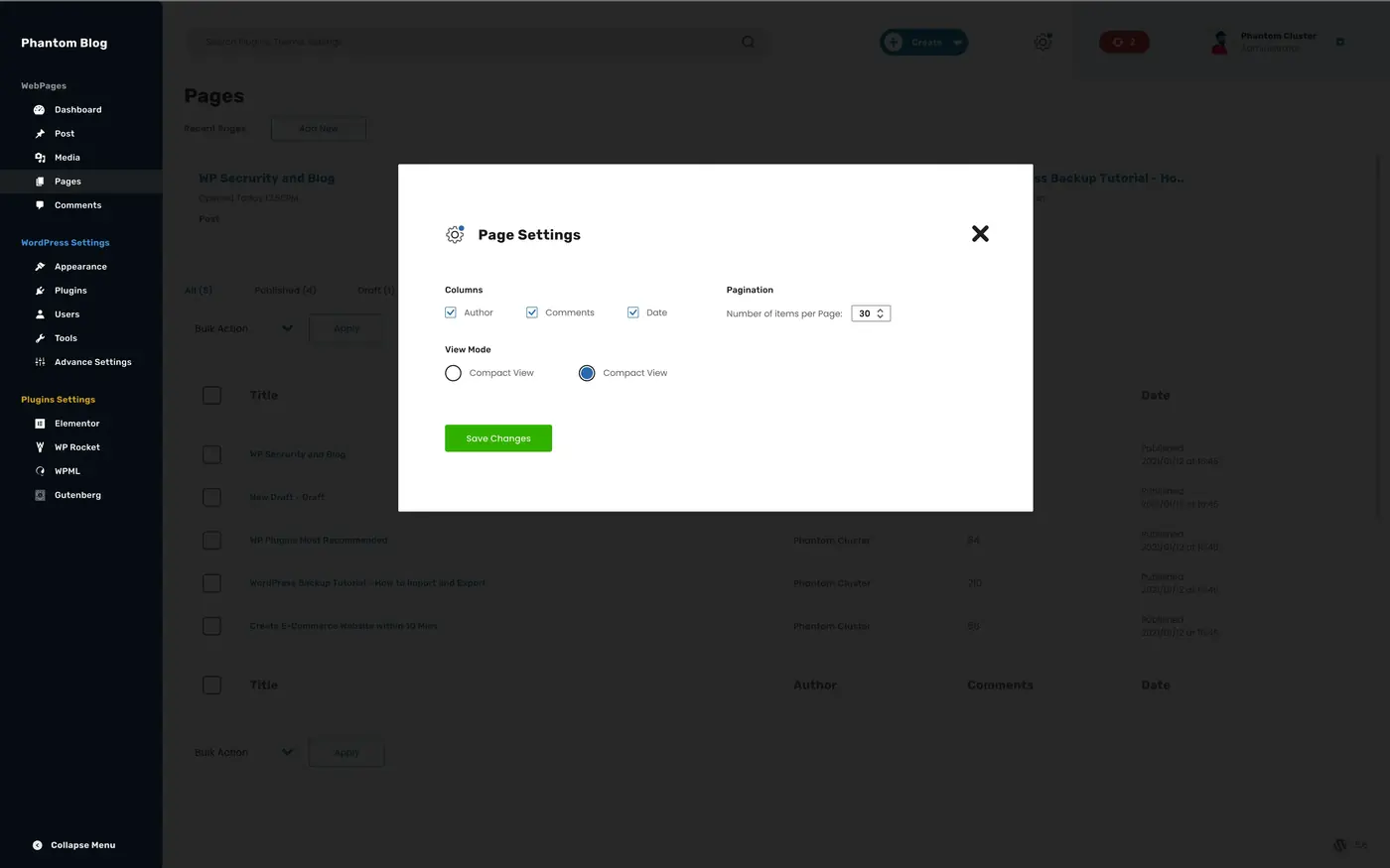 Page Settings Modal