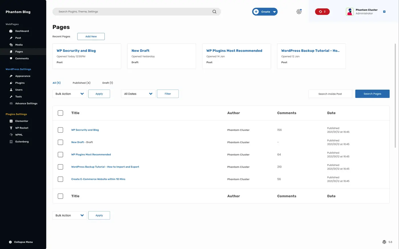 Pages — Redesigned List View