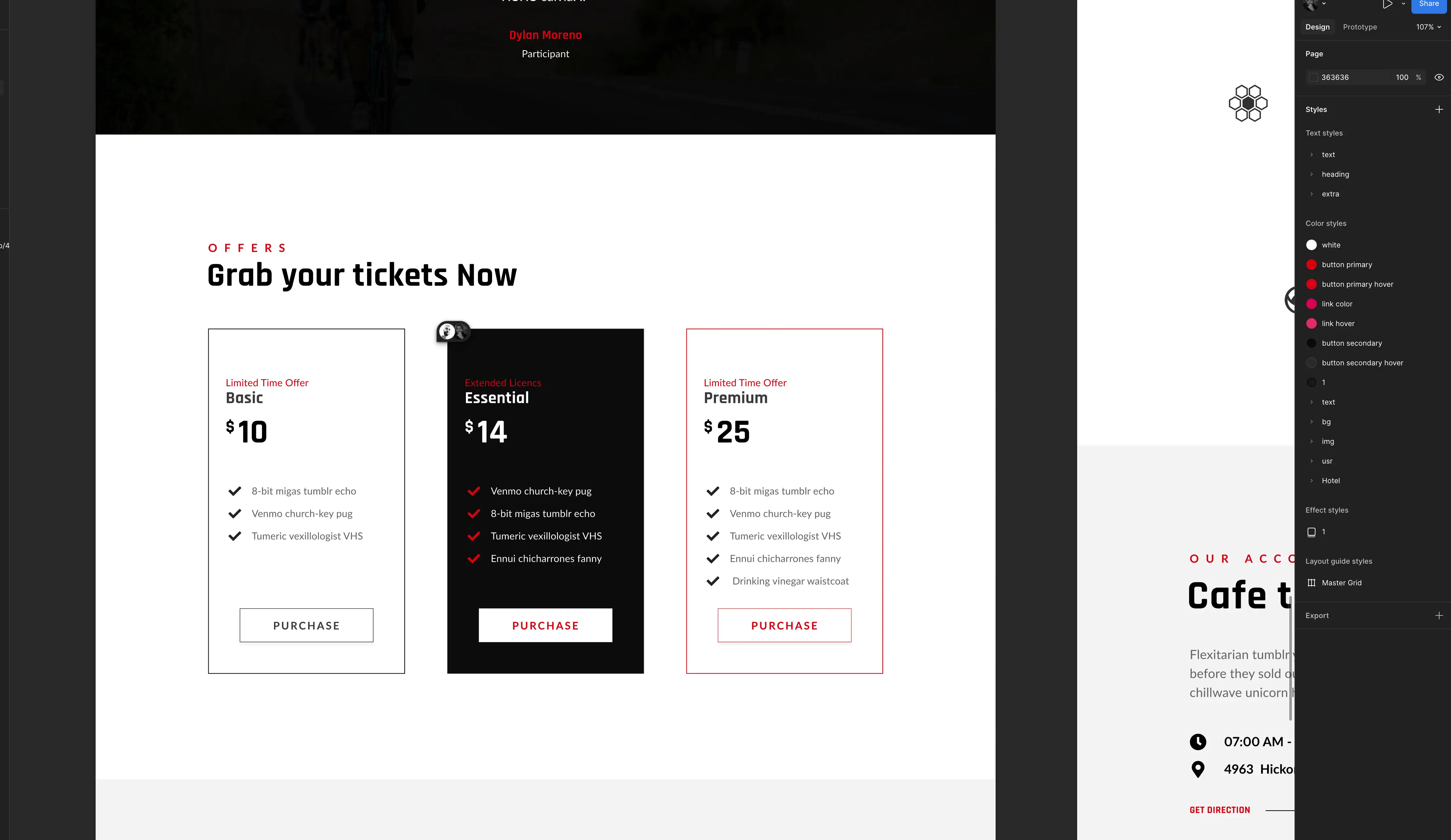 Cycle Racing template — pricing section