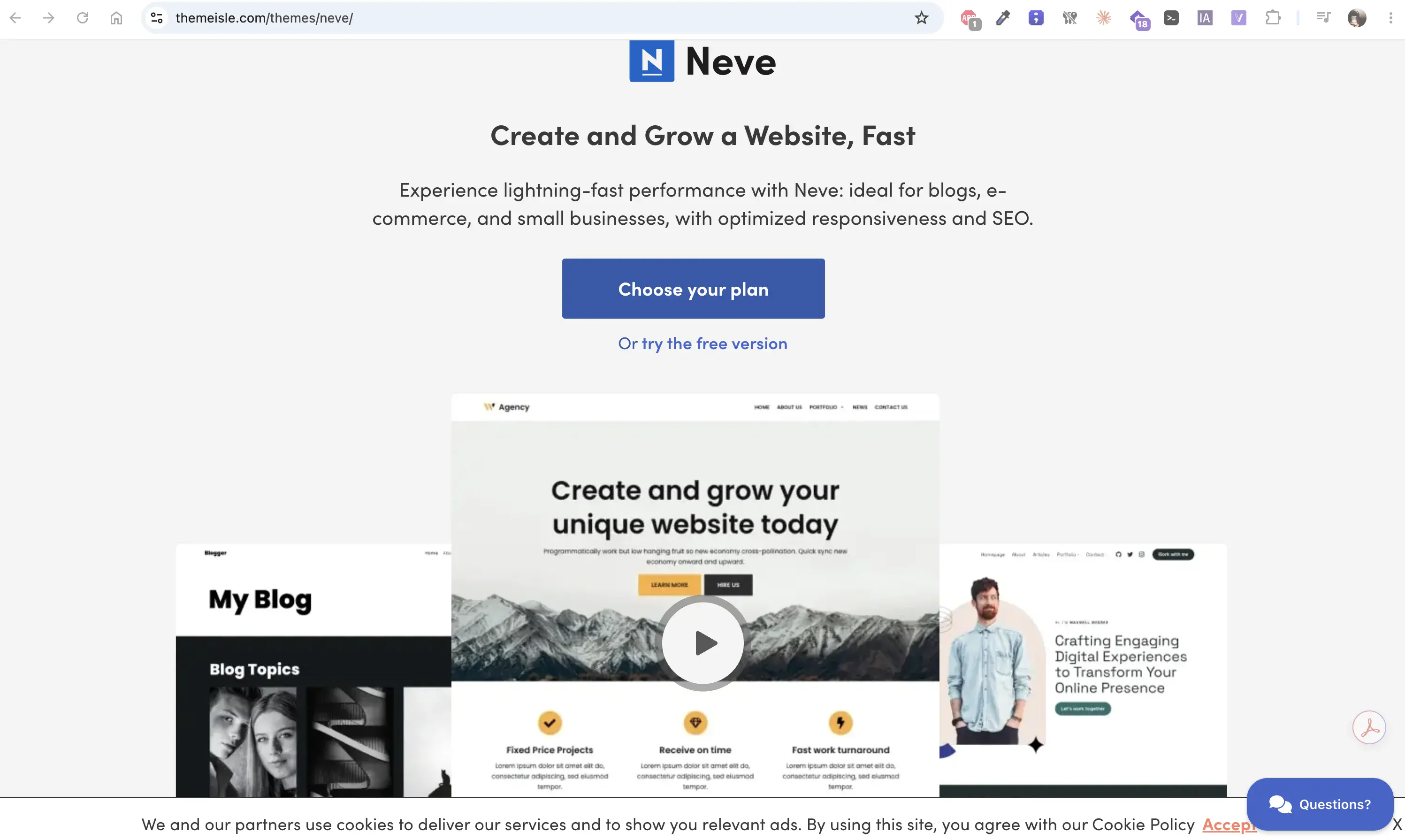 Neve theme — main product site